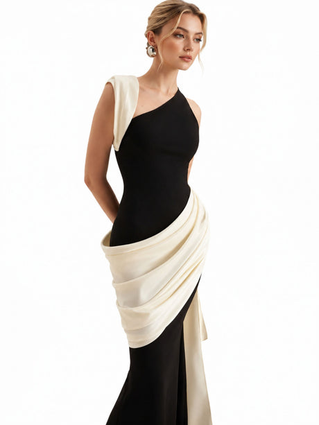 Vénus Color Block Asymmetrical Maxi Dress