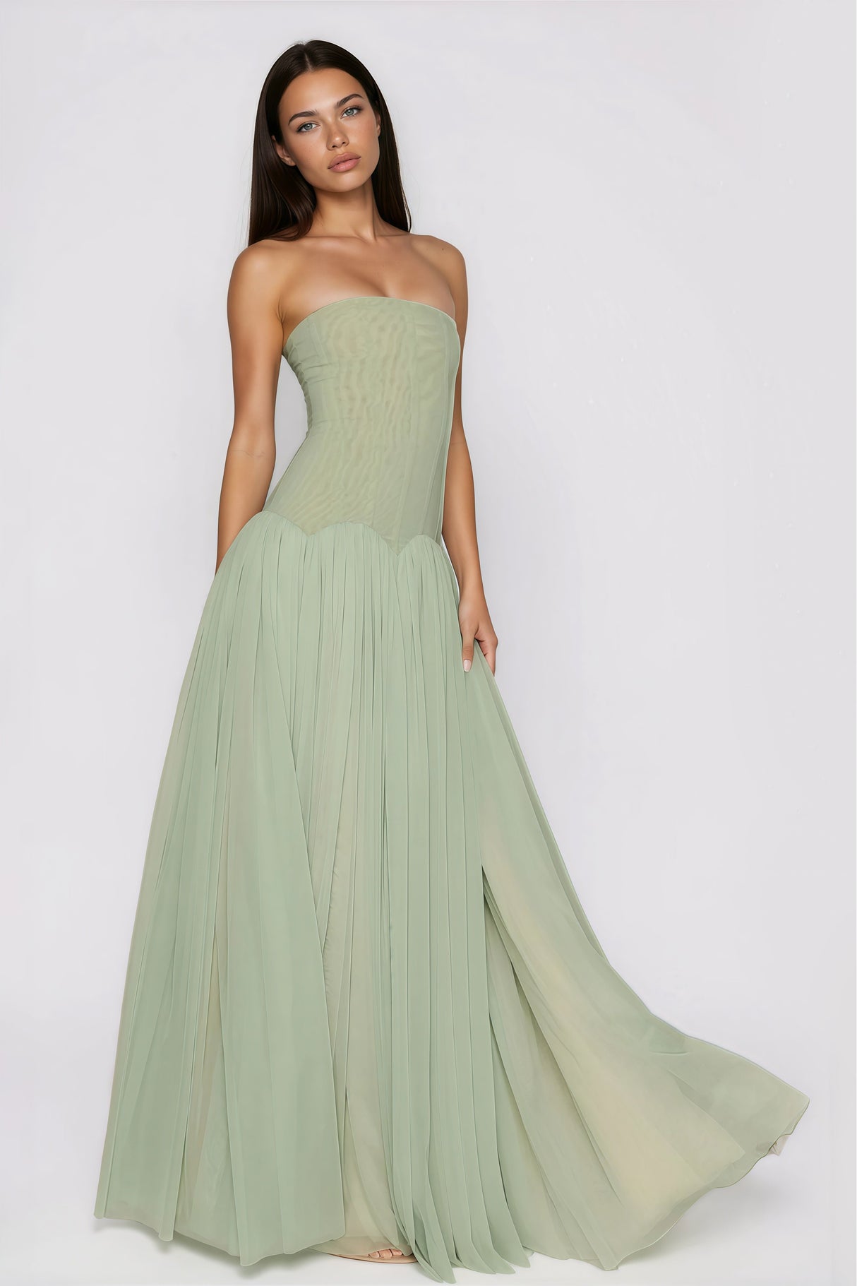 Émotion Strapless Pleated Corset Maxi Dress