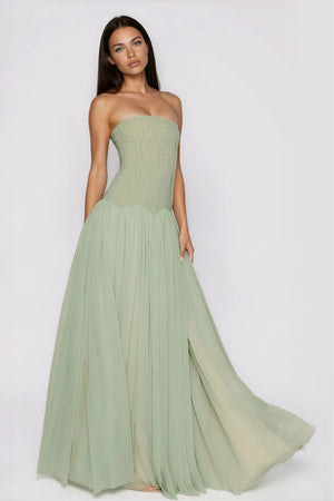 Émotion Strapless Pleated Corset Maxi Dress