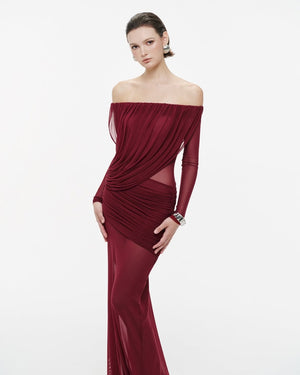 Apolline Off-Shoulder Draped Evening Maxi Dress