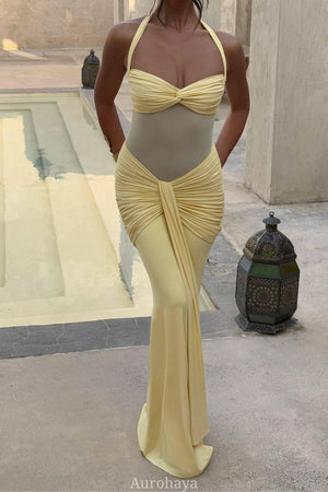 Selmori Sévara Halterneck Gathered Maxi Dress