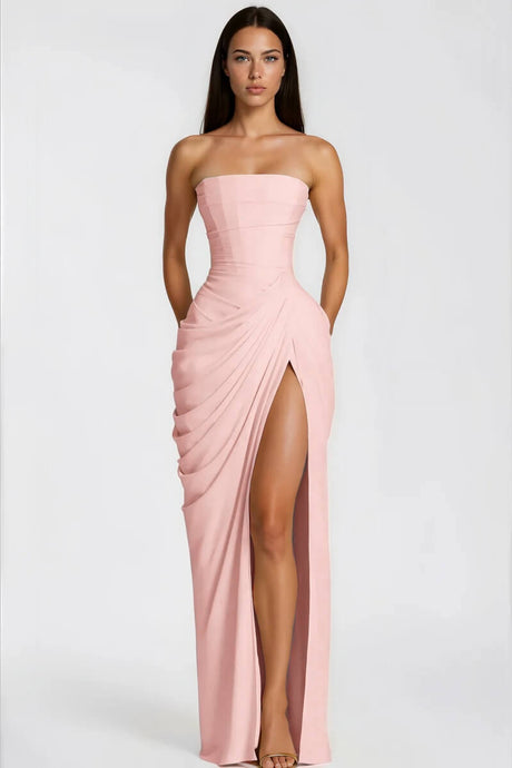 Selmori Azalée Strapless Draped High-Slit Maxi Dress