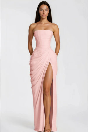 Azalée Strapless Draped High-Slit Maxi Dress