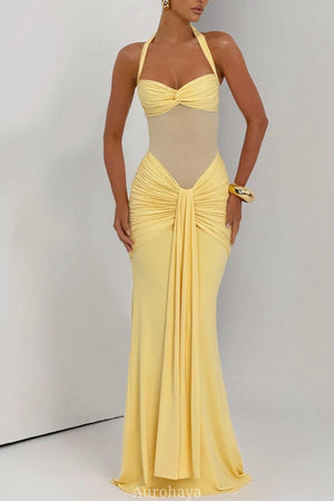 Selmori Sévara Halterneck Gathered Maxi Dress