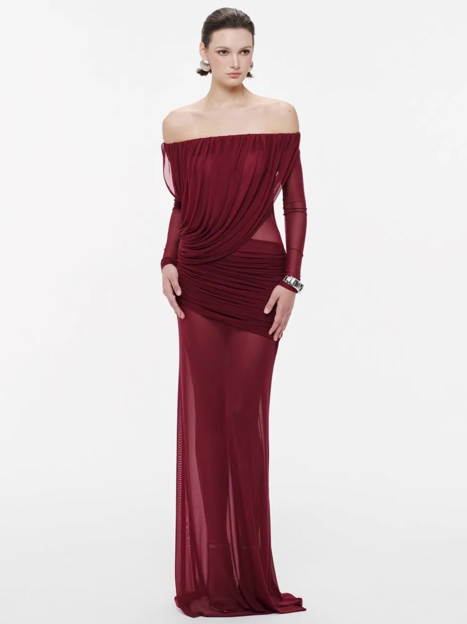 Apolline Off-Shoulder Draped Evening Maxi Dress