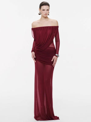 Apolline Off-Shoulder Draped Evening Maxi Dress