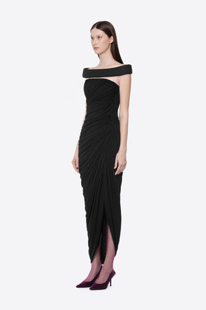 Clarté Off Shoulder Ruched Maxi Dress