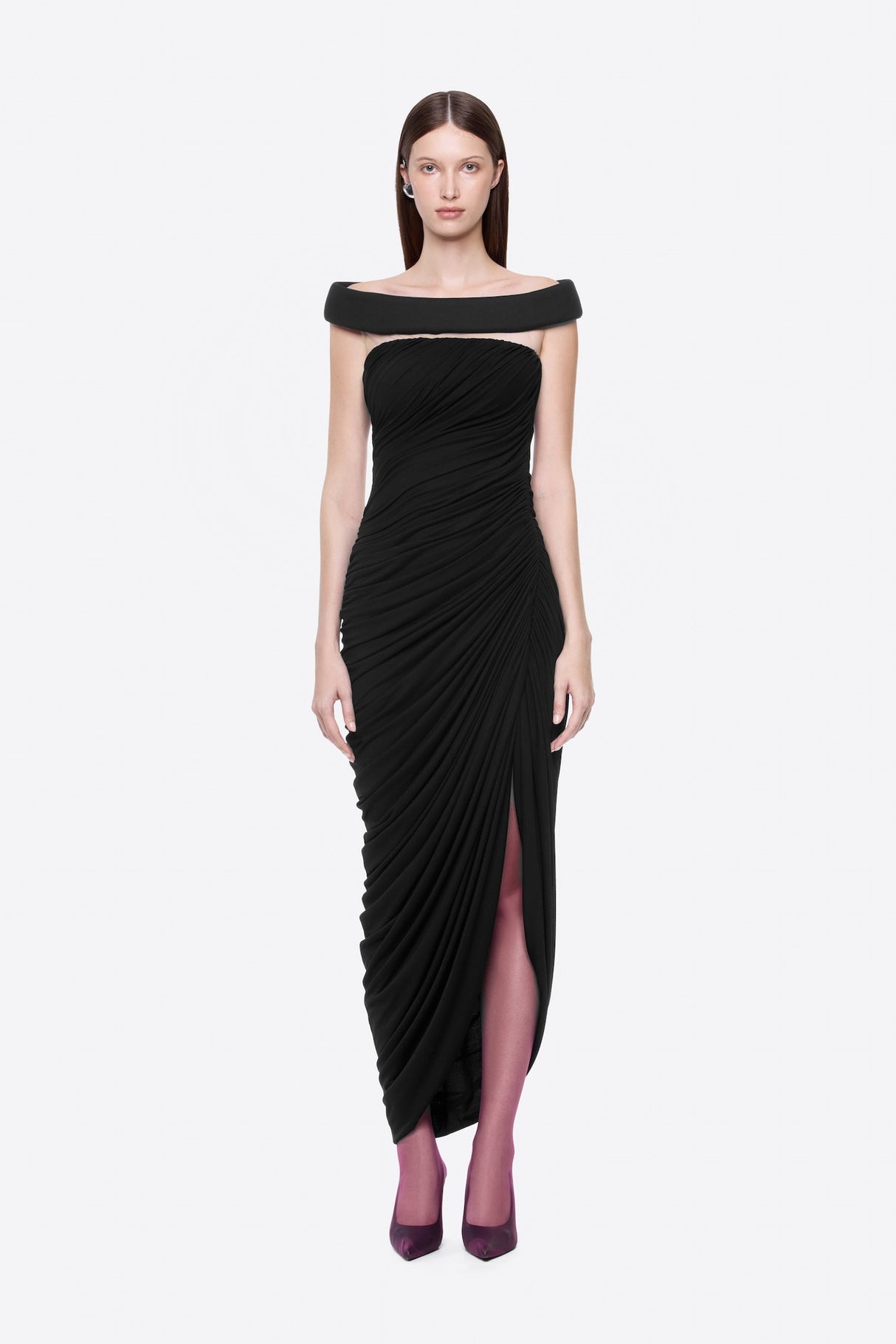 Clarté Off Shoulder Ruched Maxi Dress