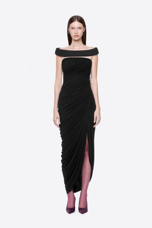 Clarté Off Shoulder Ruched Maxi Dress