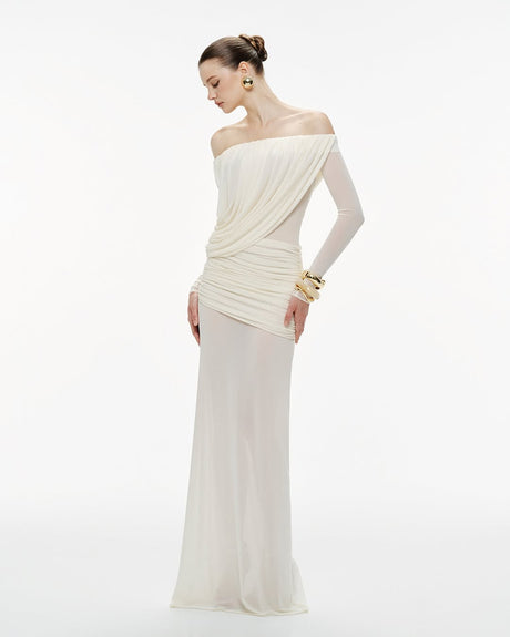 Selmori Apolline Off-Shoulder Draped Evening Maxi Dress