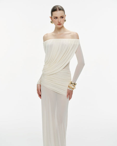 Selmori Apolline Off-Shoulder Draped Evening Maxi Dress