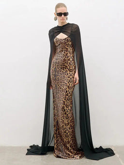 Selmori Cassandra Print Sequin Maxi Dress Yellow