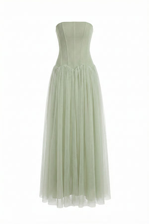 Émotion Strapless Pleated Corset Maxi Dress