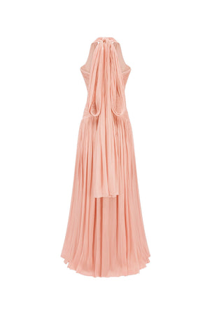 Verdelune Halter Pleated Slit Maxi Dress / Pink