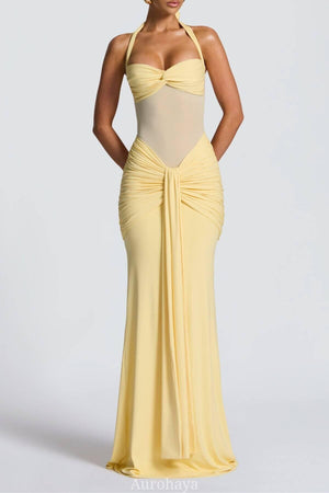 Selmori Sévara Halterneck Gathered Maxi Dress Yellow
