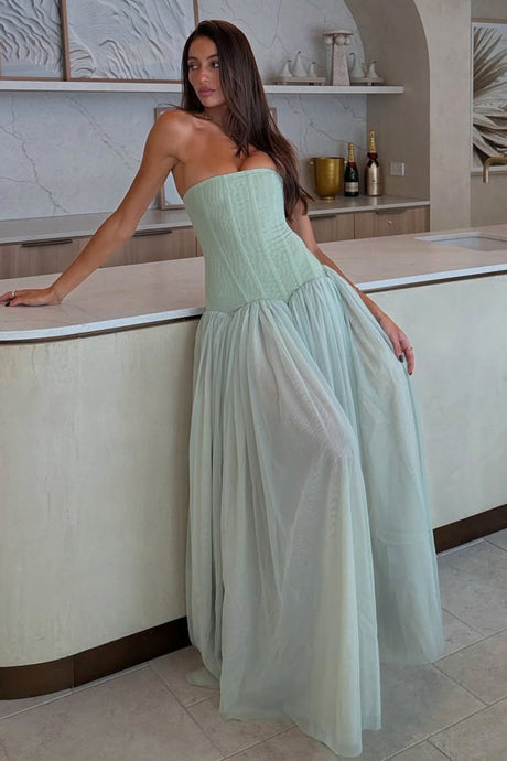 Émotion Strapless Pleated Corset Maxi Dress