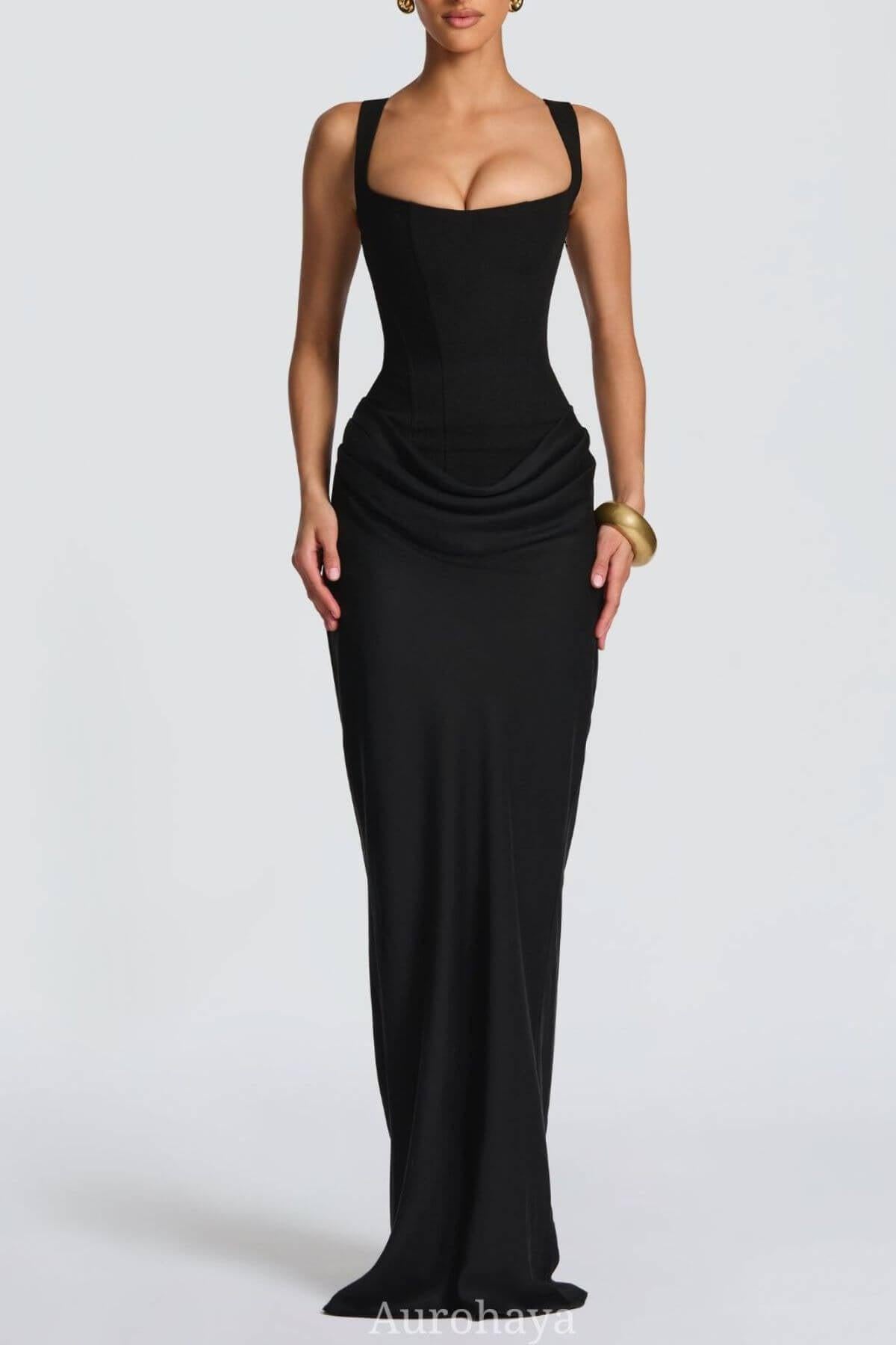 Selmori Hortense Sleeveless Square Neck Maxi Dress Black
