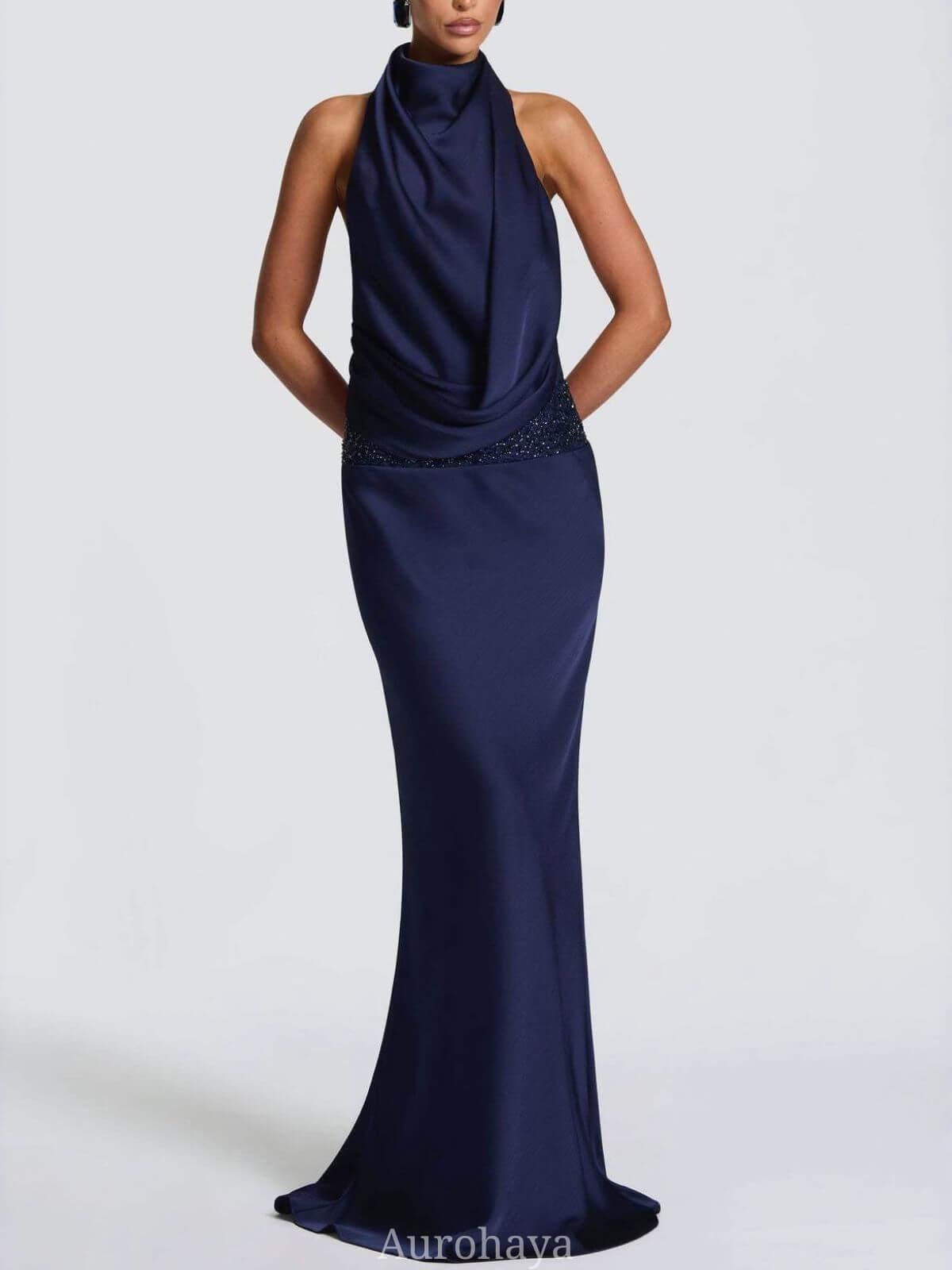 Selmori Camille Backless Sequin Satin Maxi Dress Midnight Blue
