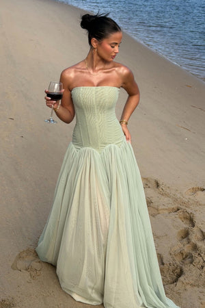 Émotion Strapless Pleated Corset Maxi Dress