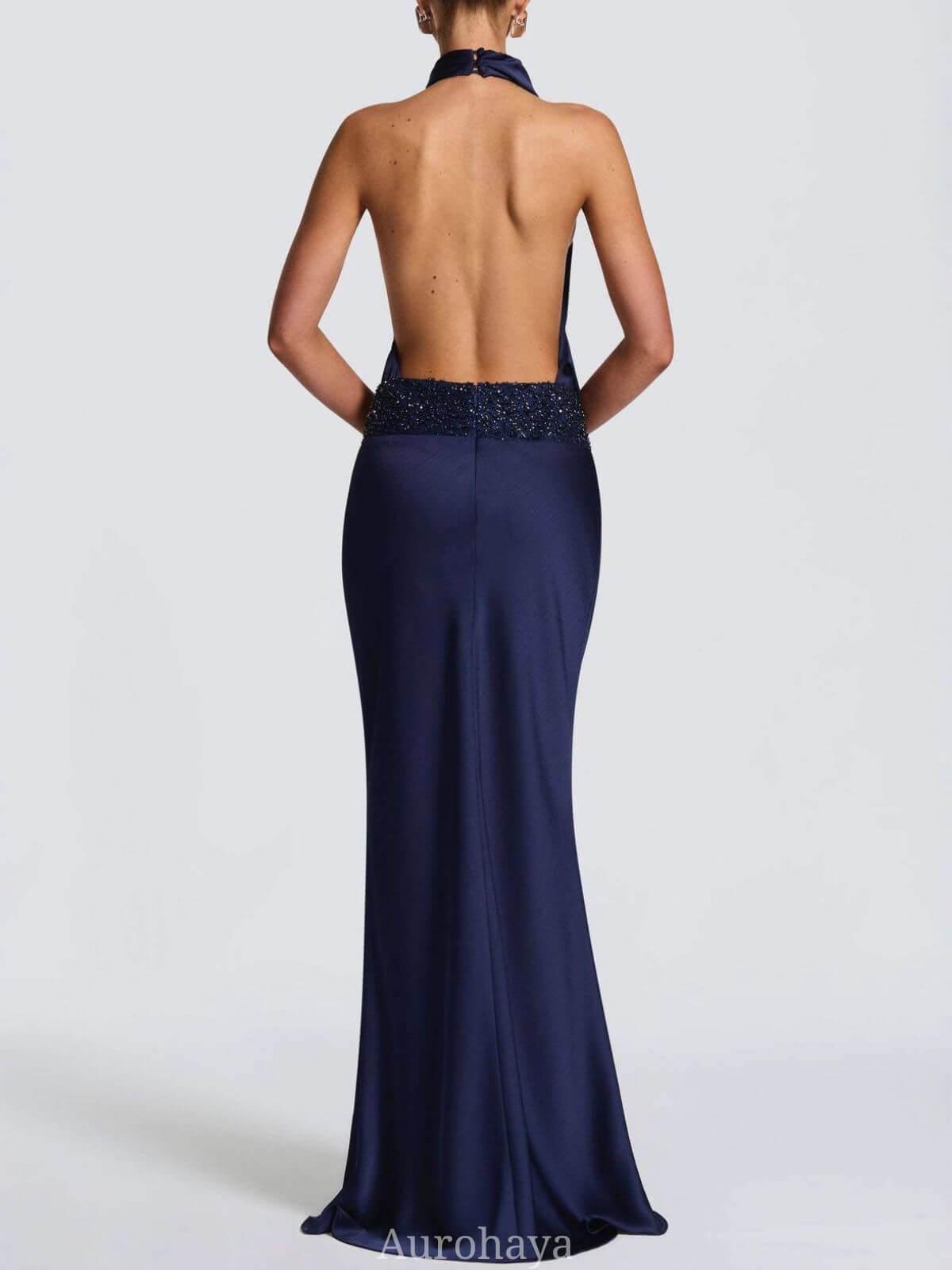 Selmori Camille Backless Sequin Satin Maxi Dress