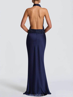 Selmori Camille Backless Sequin Satin Maxi Dress
