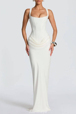 Selmori Hortense Sleeveless Square Neck Maxi Dress White