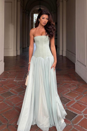 Émotion Strapless Pleated Corset Maxi Dress