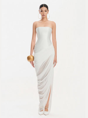 Selmori Gaëlle Strapless Satin Maxi Dress White