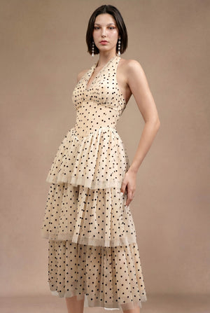Emma Polka Dot Halter Tiered Midi Dress