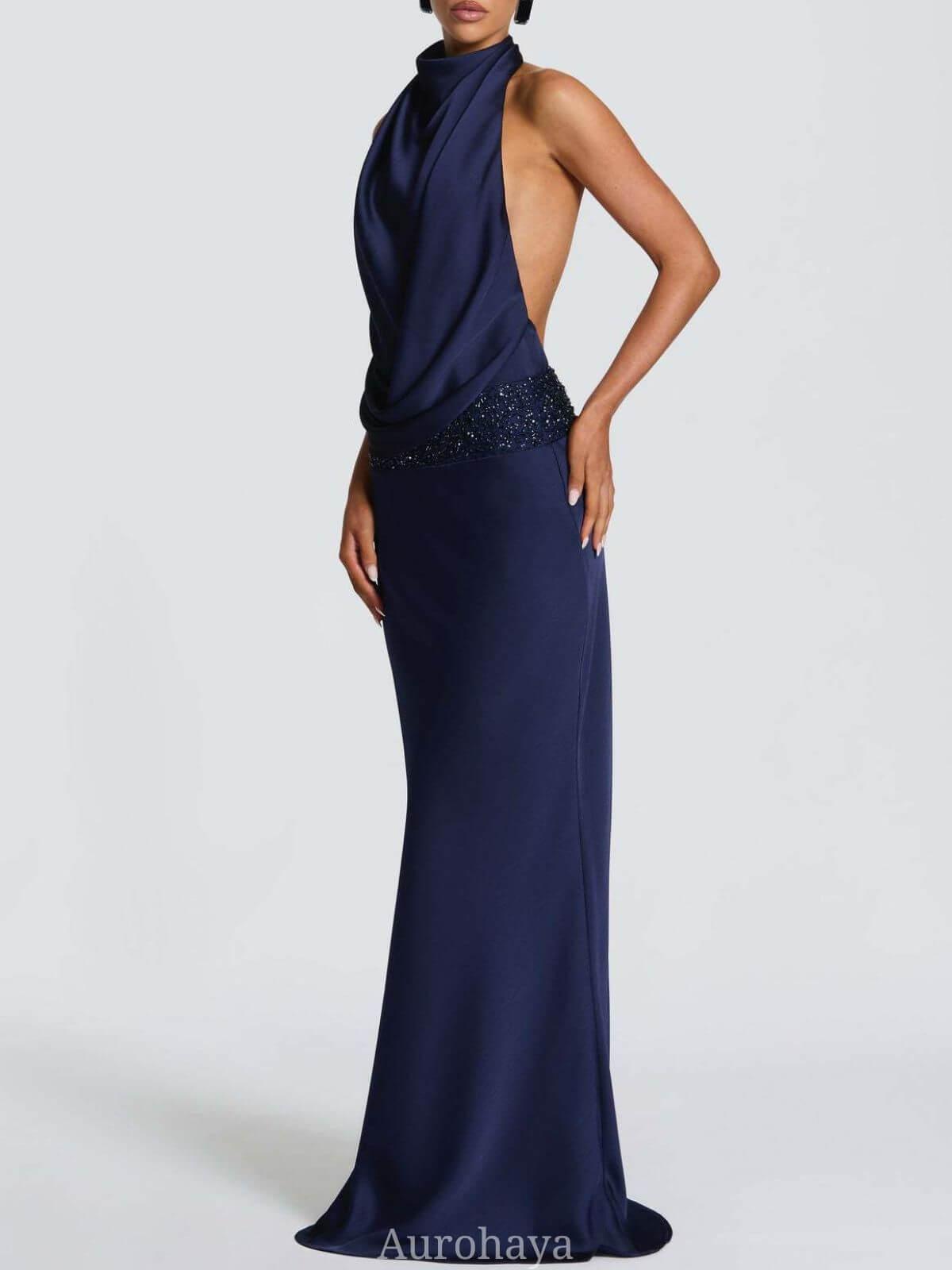 Selmori Camille Backless Sequin Satin Maxi Dress