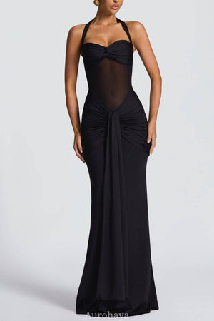 Selmori Sévara Halterneck Gathered Maxi Dress Black