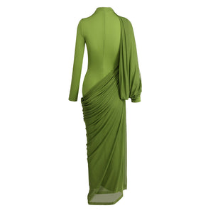 Anaëlle Draped High Neck Long Sleeve Maxi Dress