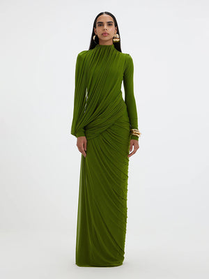Anaëlle Draped High Neck Long Sleeve Maxi Dress