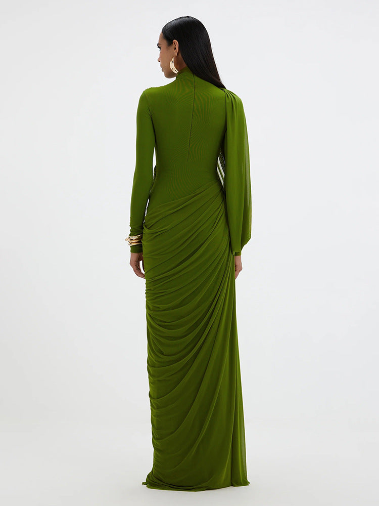 Anaëlle Draped High Neck Long Sleeve Maxi Dress