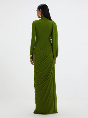 Anaëlle Draped High Neck Long Sleeve Maxi Dress