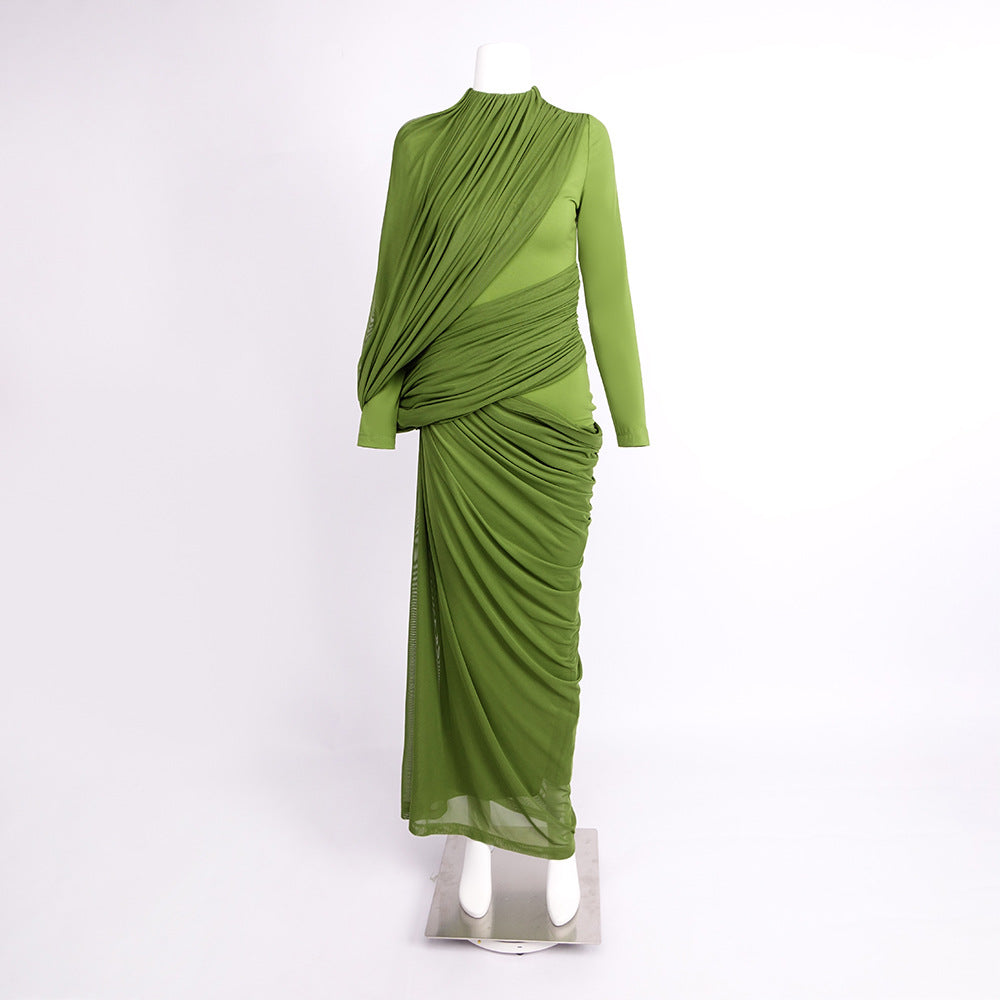 Anaëlle Draped High Neck Long Sleeve Maxi Dress
