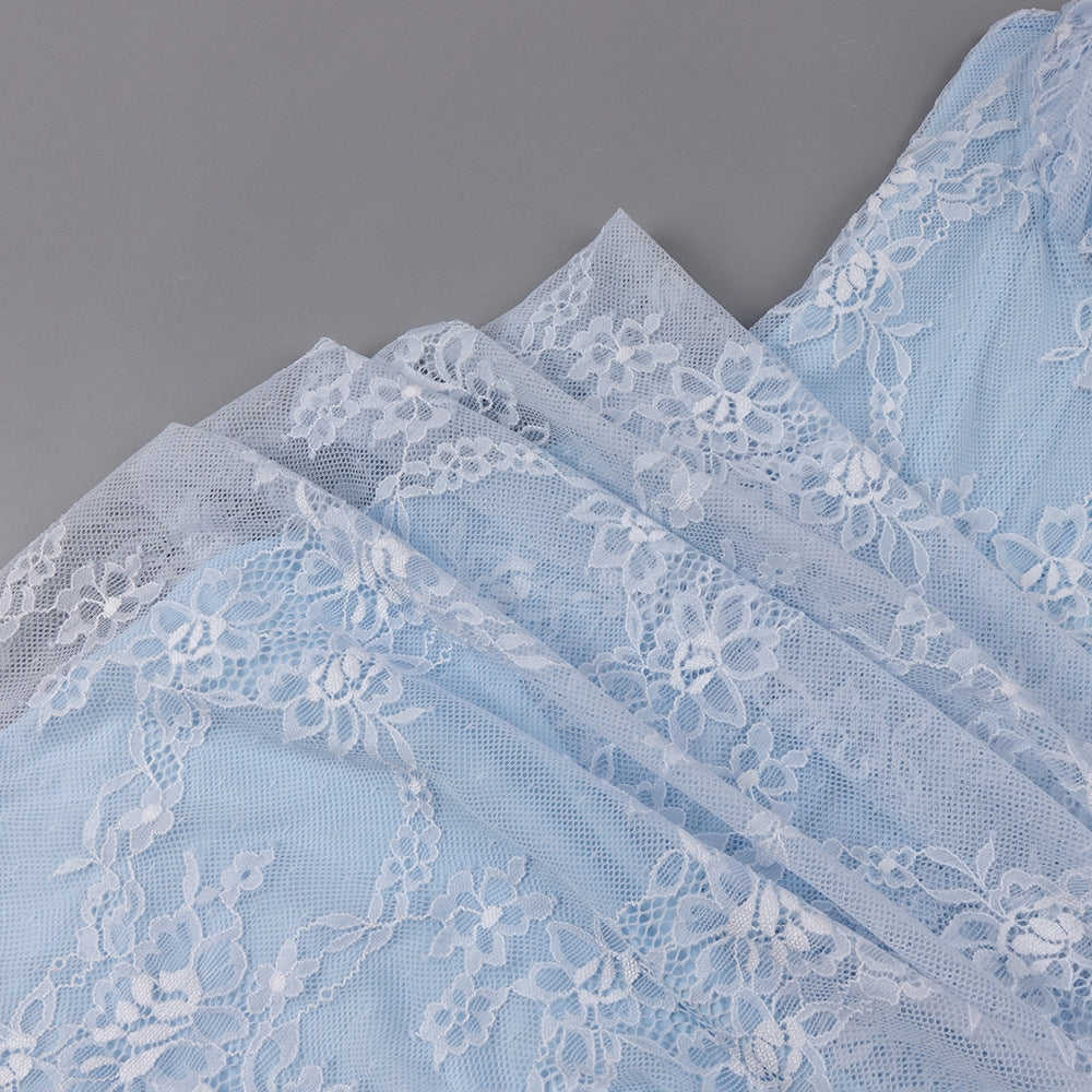 Angélique One Shoulder Draped Lace Maxi Dress / Blue