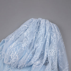 Angélique One Shoulder Draped Lace Maxi Dress / Blue