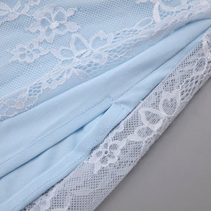 Angélique One Shoulder Draped Lace Maxi Dress / Blue
