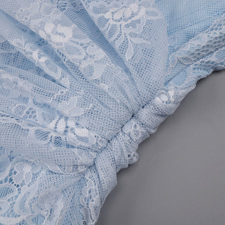 Angélique One Shoulder Draped Lace Maxi Dress / Blue