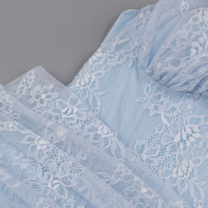 Angélique One Shoulder Draped Lace Maxi Dress / Blue