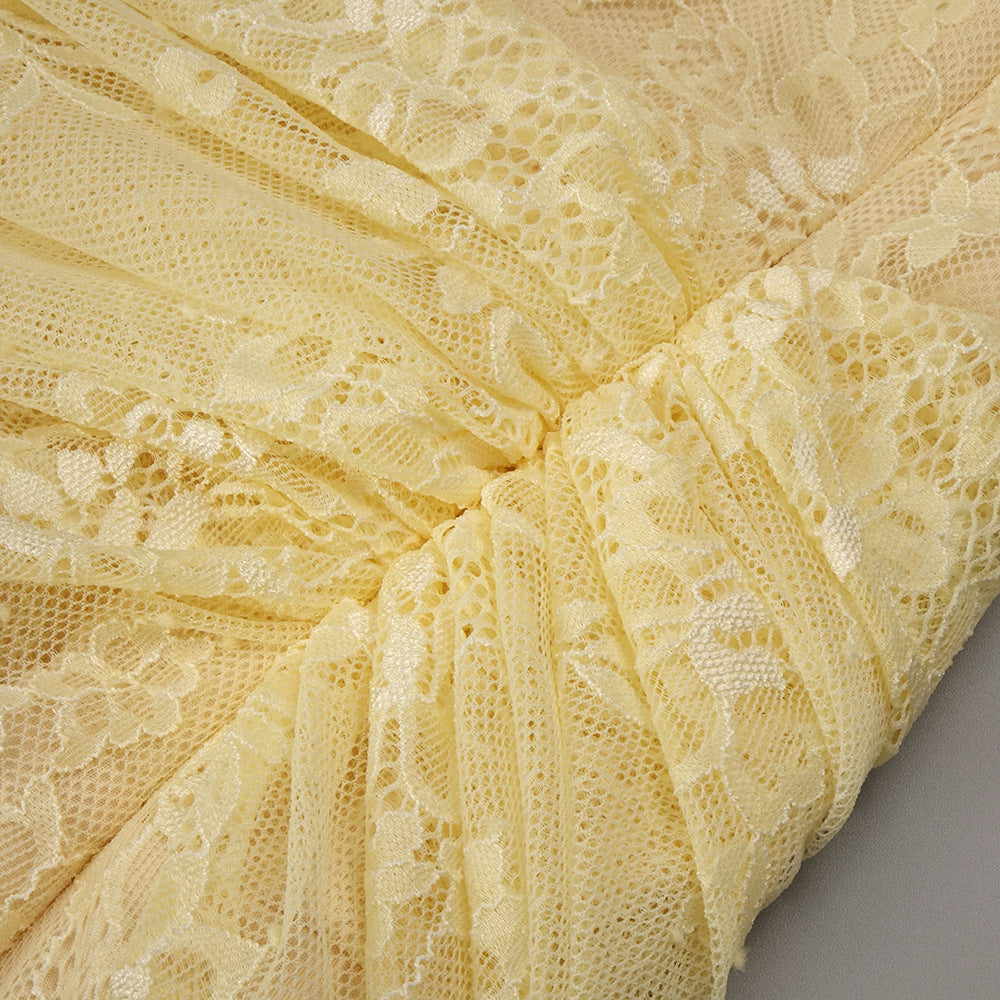 Angélique One Shoulder Draped Lace Maxi Dress Yellow