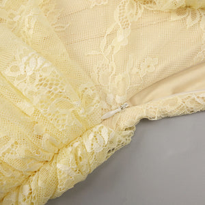 Angélique One Shoulder Draped Lace Maxi Dress Yellow