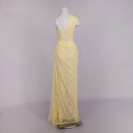 Angélique One Shoulder Draped Lace Maxi Dress Yellow