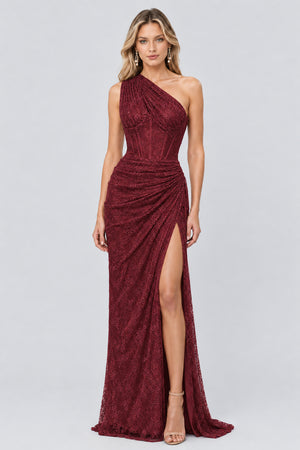 Angélique One Shoulder Draped Lace Maxi Dress - Red_-_selmori.com_-_01