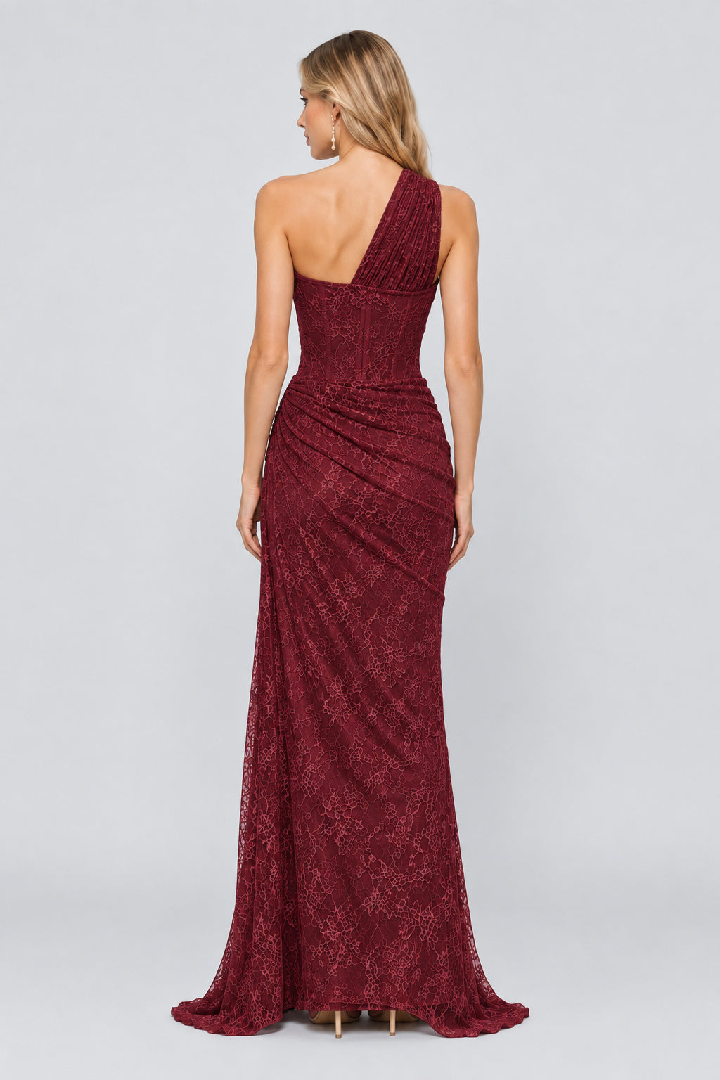 Angélique One Shoulder Draped Lace Maxi Dress - Red_-_selmori.com_-_02