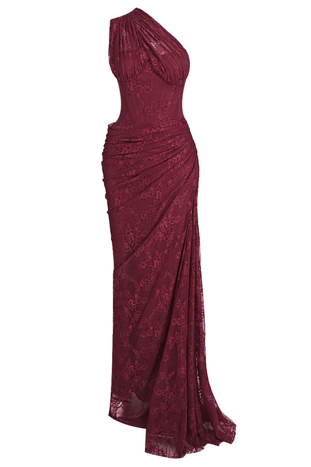 Angélique One Shoulder Draped Lace Maxi Dress - Red_-_selmori.com_-_03