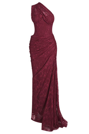 Angélique One Shoulder Draped Lace Maxi Dress - Red_-_selmori.com_-_03
