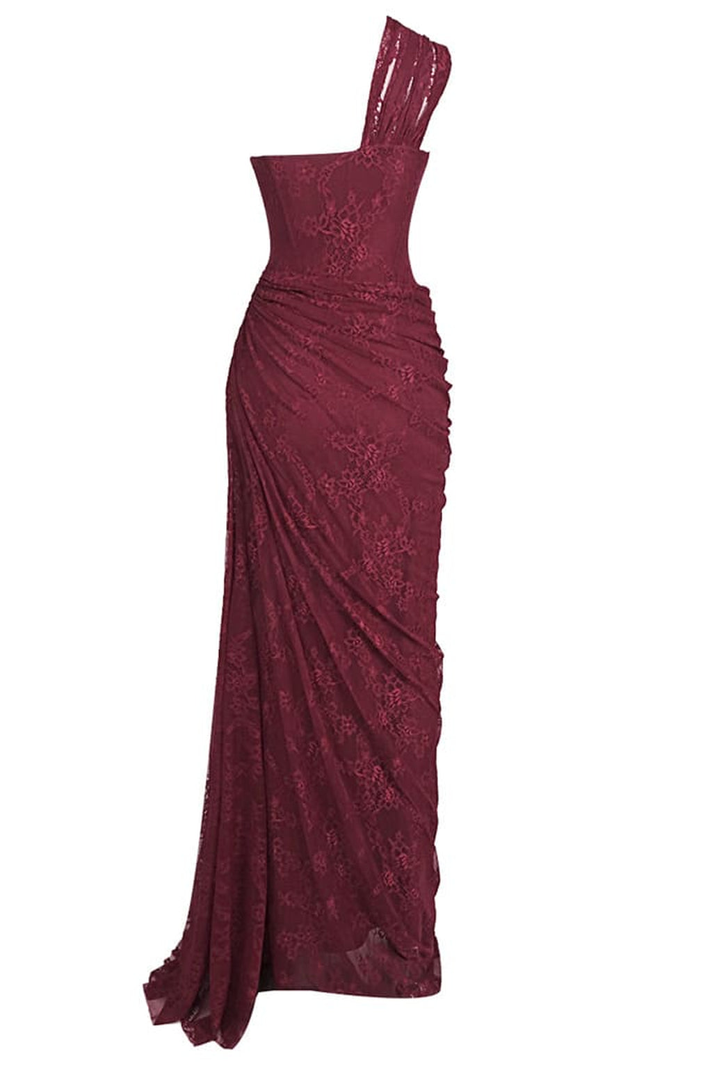 Angélique One Shoulder Draped Lace Maxi Dress - Red_-_selmori.com_-_04