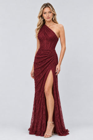 Angélique One Shoulder Draped Lace Maxi Dress - Red_-_selmori.com_-_05